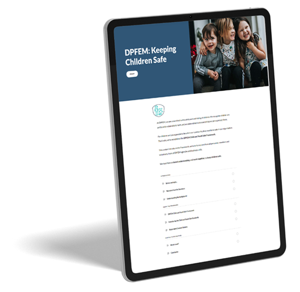 iPad showing Keeping Children Safe training menu page